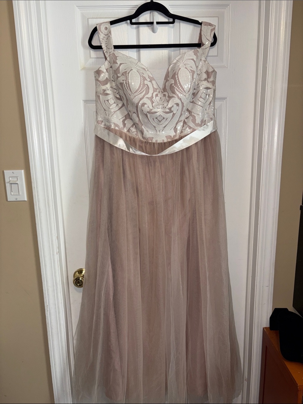 Ashley & Austin Elegant Lace Bodice Maxi Dress in Blush size 20